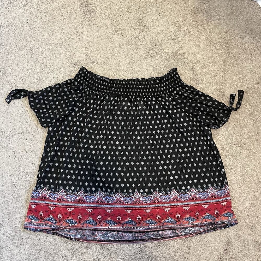 Bobbie Brooks Plus Size Boho Print Off Shoulder Top Size 3X NWT Lightweight Soft - Picture 2 of 7